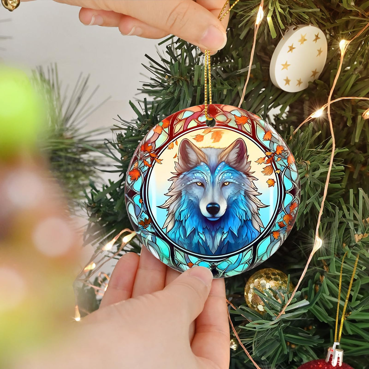 Wolf Christmas Ornament - Ceramic Wolf Ornaments for Christmas Tree Gifts - Animal Lovers Keepsake
