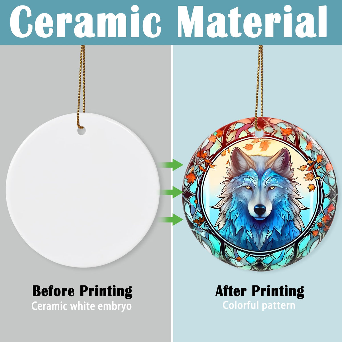 Wolf Christmas Ornament - Ceramic Wolf Ornaments for Christmas Tree Gifts - Animal Lovers Keepsake