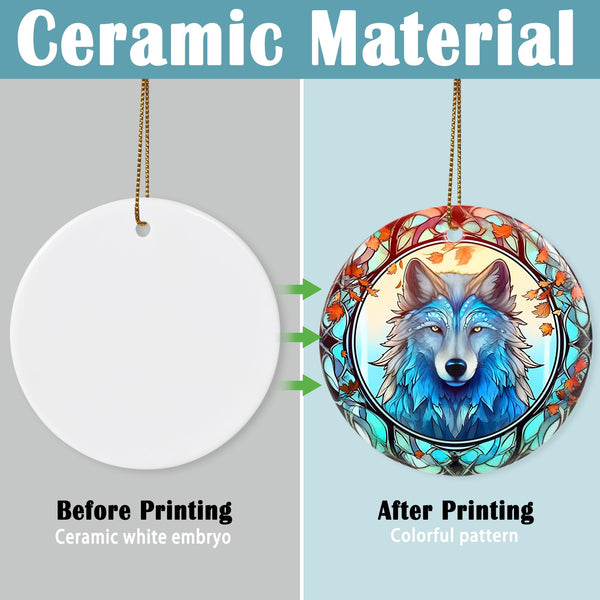 Wolf Christmas Ornament - Ceramic Wolf Ornaments for Christmas Tree Gifts - Animal Lovers Keepsake