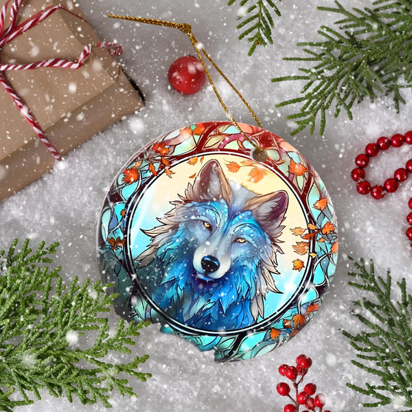 Wolf Christmas Ornament - Ceramic Wolf Ornaments for Christmas Tree Gifts - Animal Lovers Keepsake