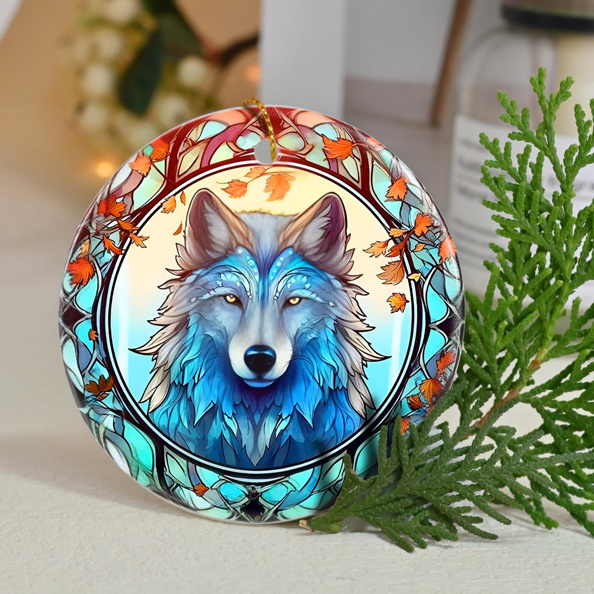 Wolf Christmas Ornament - Ceramic Wolf Ornaments for Christmas Tree Gifts - Animal Lovers Keepsake