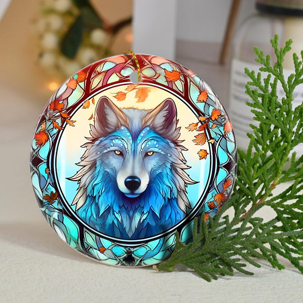 Wolf Christmas Ornament - Ceramic Wolf Ornaments for Christmas Tree Gifts - Animal Lovers Keepsake