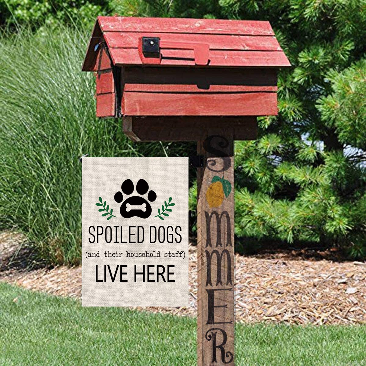 Dog Garden Flag Spoiled Dogs Vertical Burlap 1 Sided There Household Staff Live Here