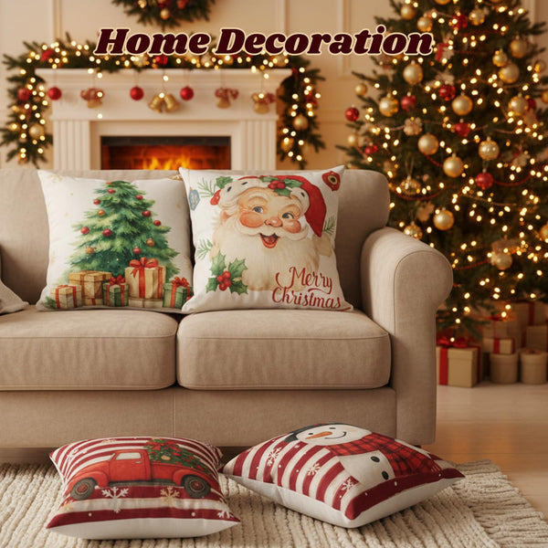 Christmas Decorations Pillow Covers 18x18 Set of 4, Red White Buffalo Plaid Cushion Cases with Snowman
