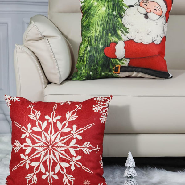 Christmas Pillow Covers 18''x18'', Set of 4, Christmas Patterns Christmas Tree, Snowman, Snowflakes