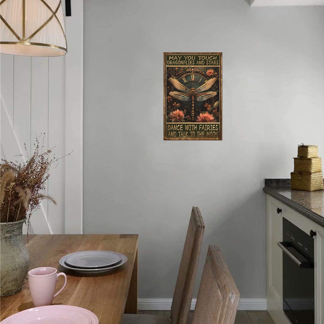 Dragonfly Decor Vintage May You Touch Dragonflies And Stars Dance With Fairies And Talk To The Moon Metal Tin Sign