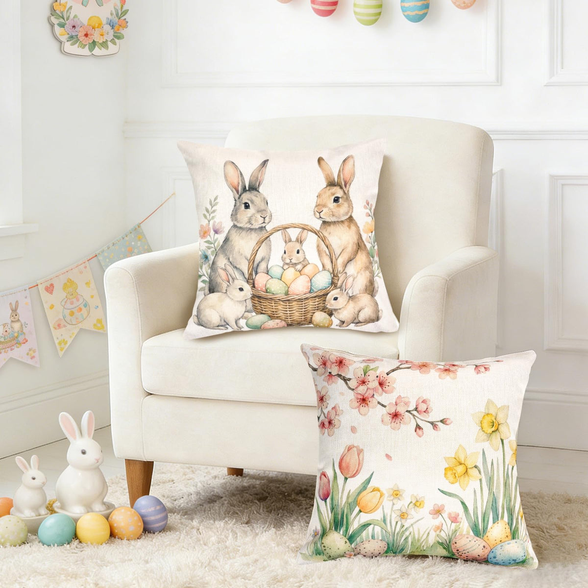 Easter Pillow Covers 18x18 Easter Throw Pillow Covers Bunny Cushion Covers