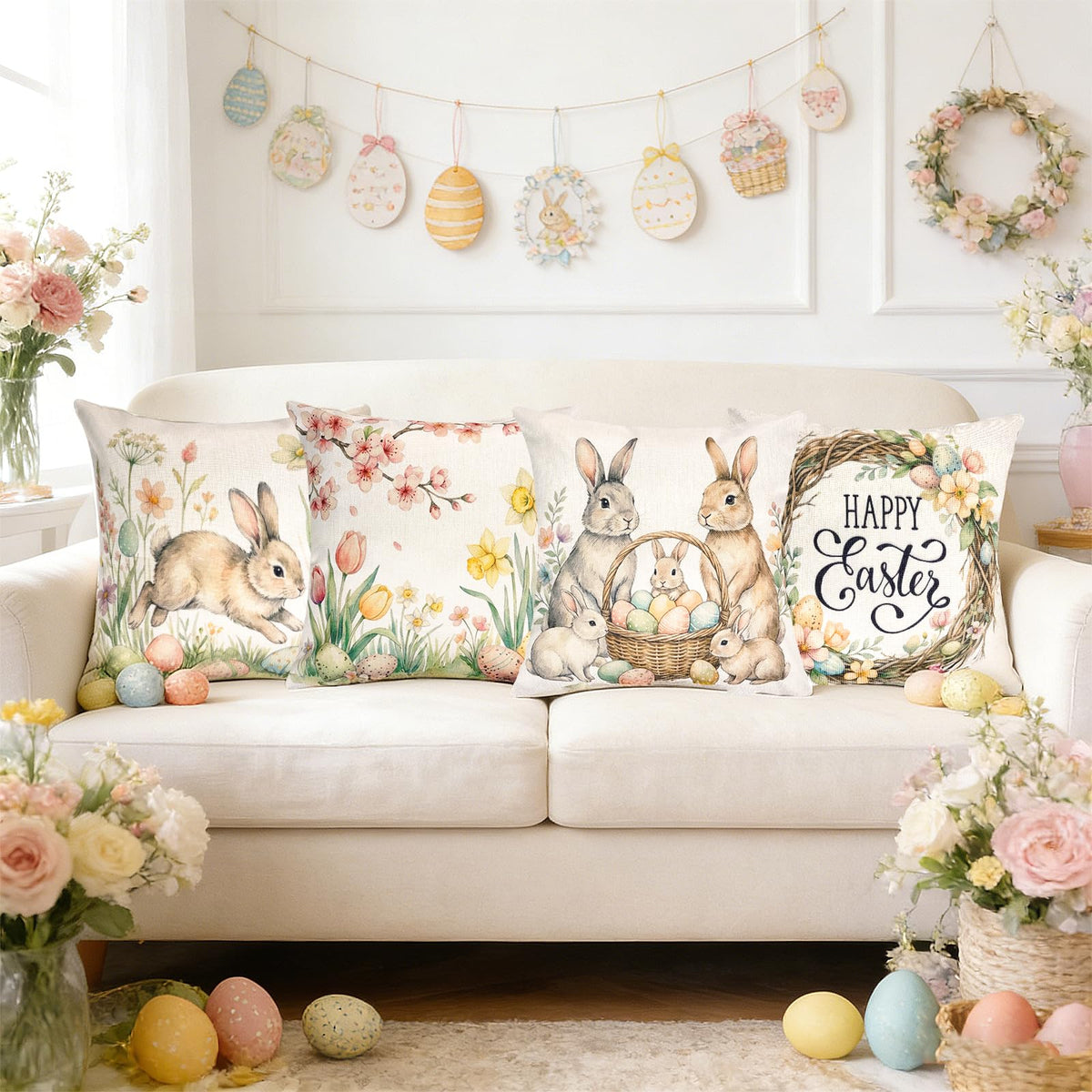 Easter Pillow Covers 18x18 Easter Throw Pillow Covers Bunny Cushion Covers