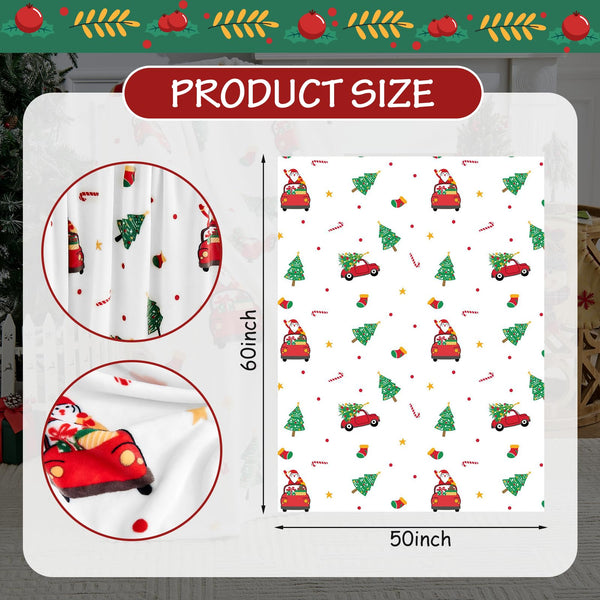 Christmas Blanket - White Holiday Throw with Santa Claus &amp; Snowman