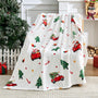 Christmas Blanket - White Holiday Throw with Santa Claus &amp; Snowman