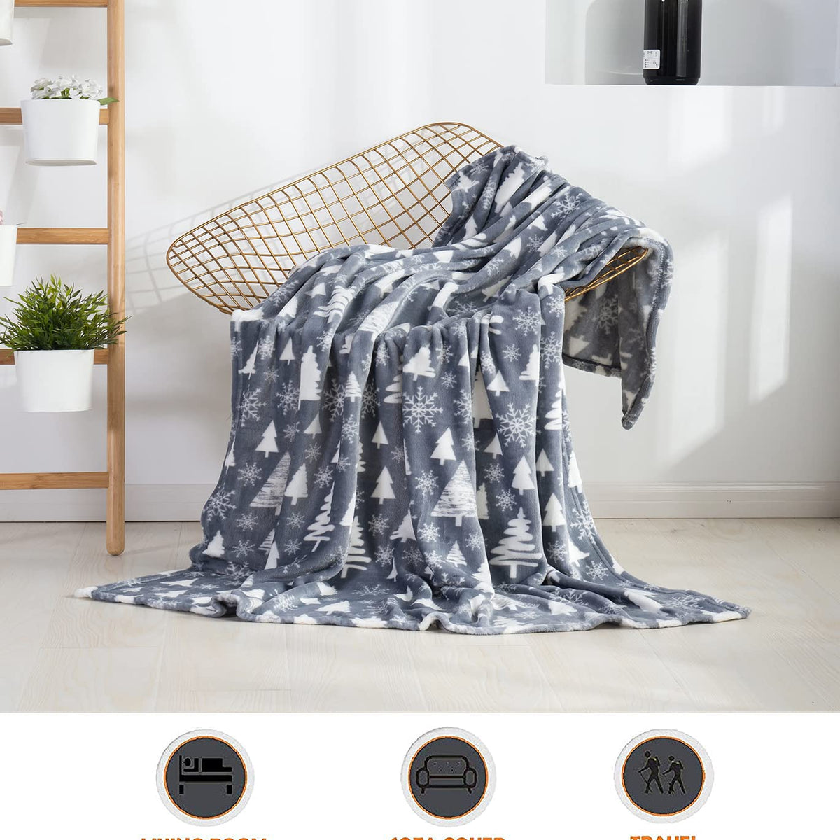 Elegant Comfort Luxury Velvet Super Soft Christmas Prints Fleece Blanket-Holiday Theme Home Décor Fuzzy Warm and Cozy Throws