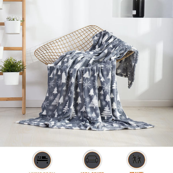 Elegant Comfort Luxury Velvet Super Soft Christmas Prints Fleece Blanket-Holiday Theme Home Décor Fuzzy Warm and Cozy Throws