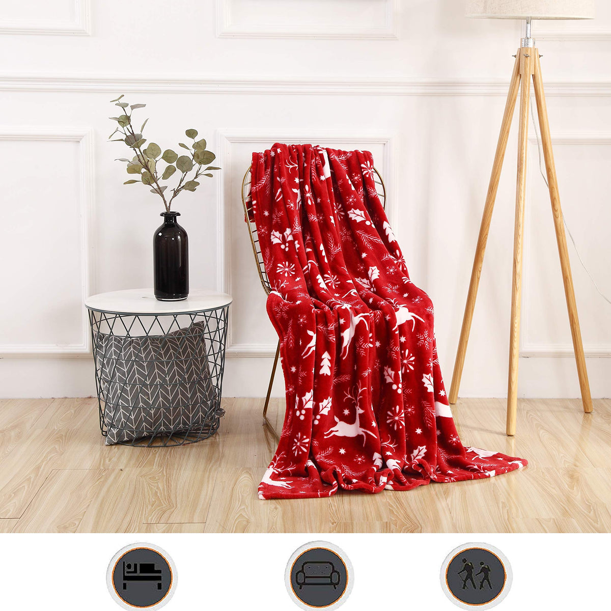 Luxury Velvet Super Soft Christmas Prints Fleece Blanket-Holiday Theme Home Décor Fuzzy Warm and Cozy Throws