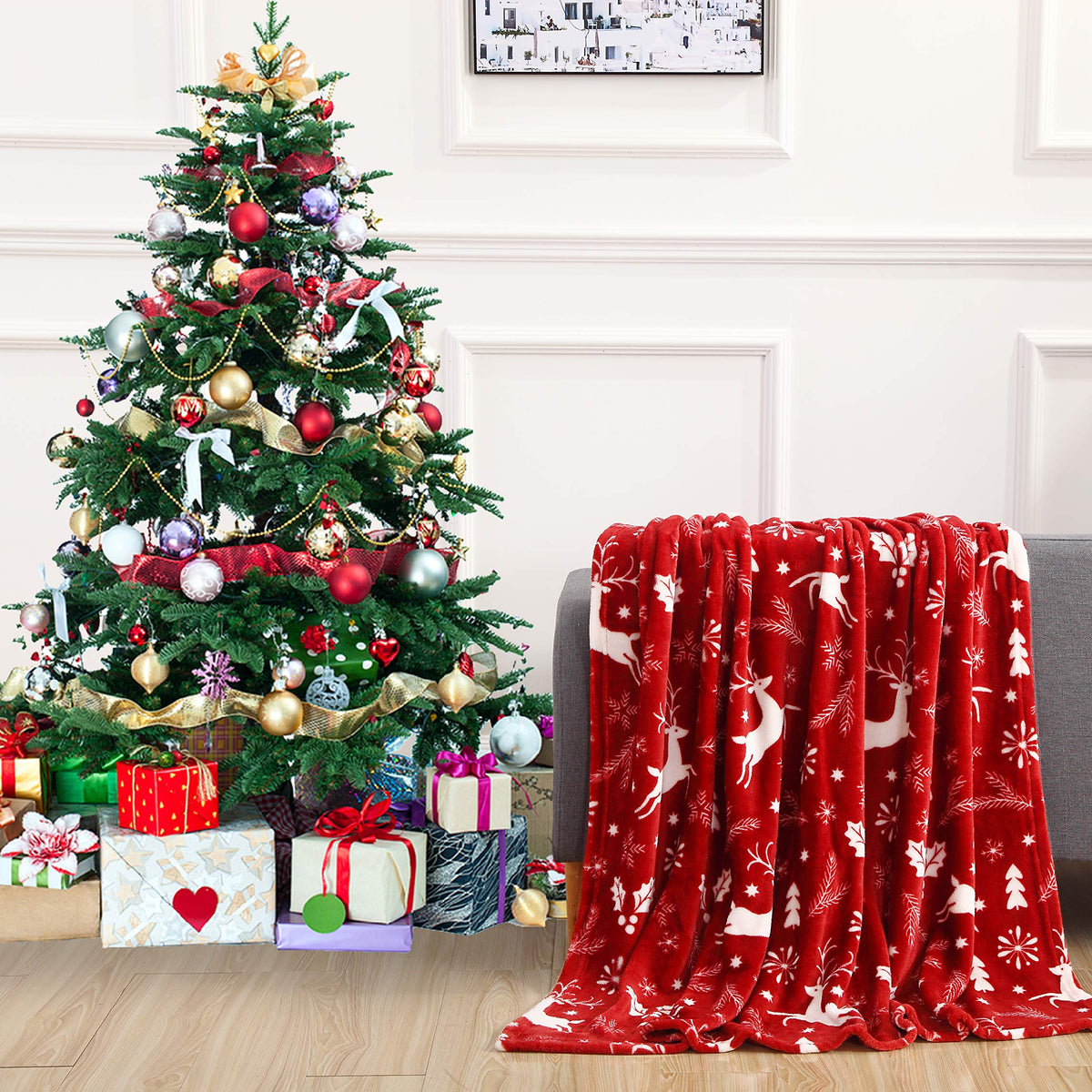 Luxury Velvet Super Soft Christmas Prints Fleece Blanket-Holiday Theme Home Décor Fuzzy Warm and Cozy Throws