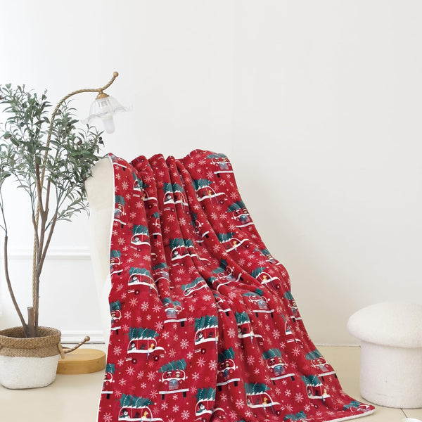 Christmas Throw Blanket 50x60 - Fluffy Sherpa Fleece Blanket for Couch Bed, Cozy Soft Plaid Gingerbread Xmas Tree Blanket