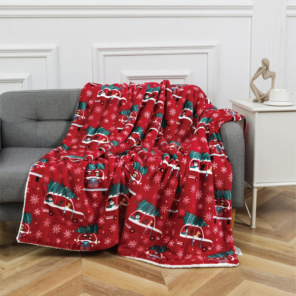 Christmas Throw Blanket 50x60 - Fluffy Sherpa Fleece Blanket for Couch Bed, Cozy Soft Plaid Gingerbread Xmas Tree Blanket
