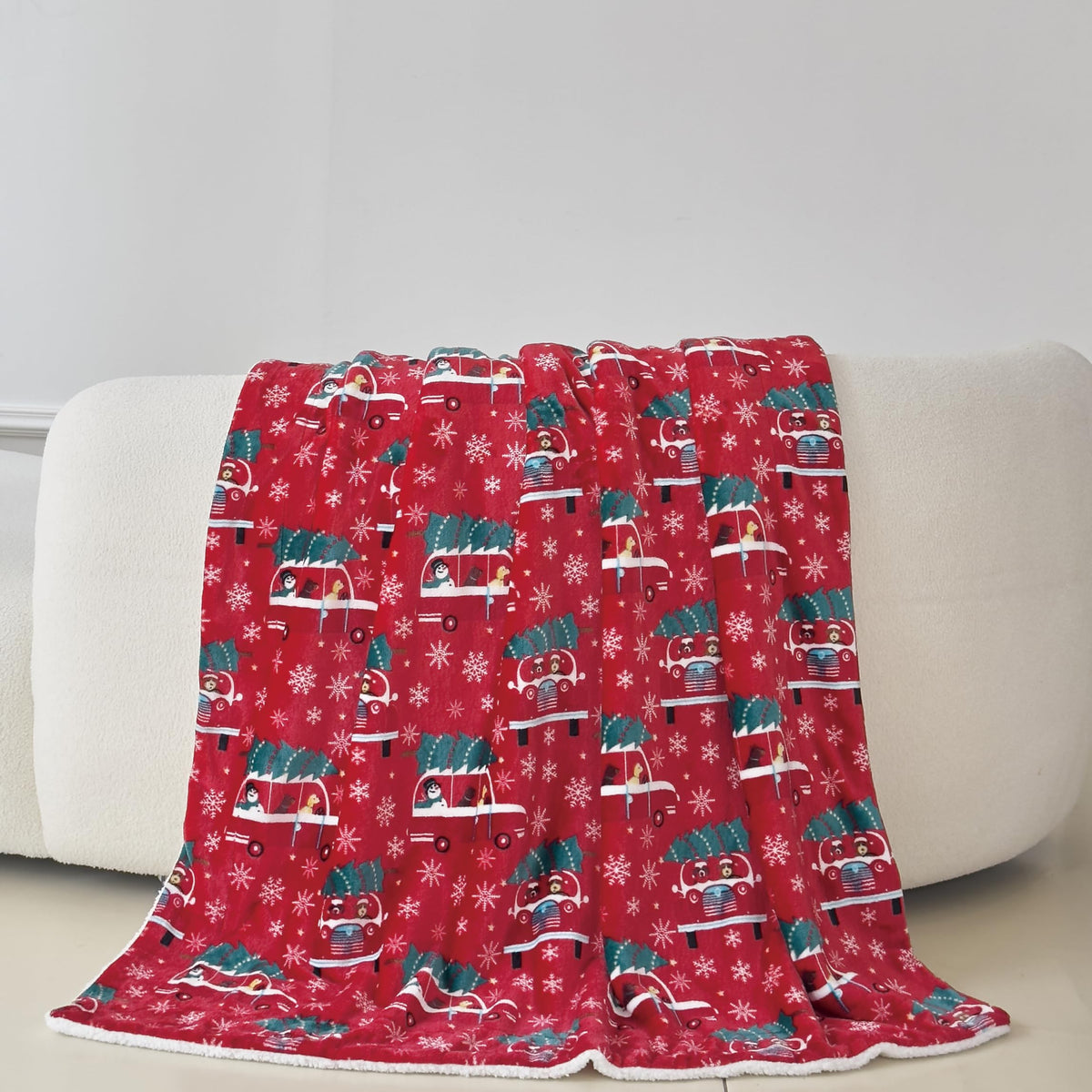 Christmas Throw Blanket 50x60 - Fluffy Sherpa Fleece Blanket for Couch Bed, Cozy Soft Plaid Gingerbread Xmas Tree Blanket