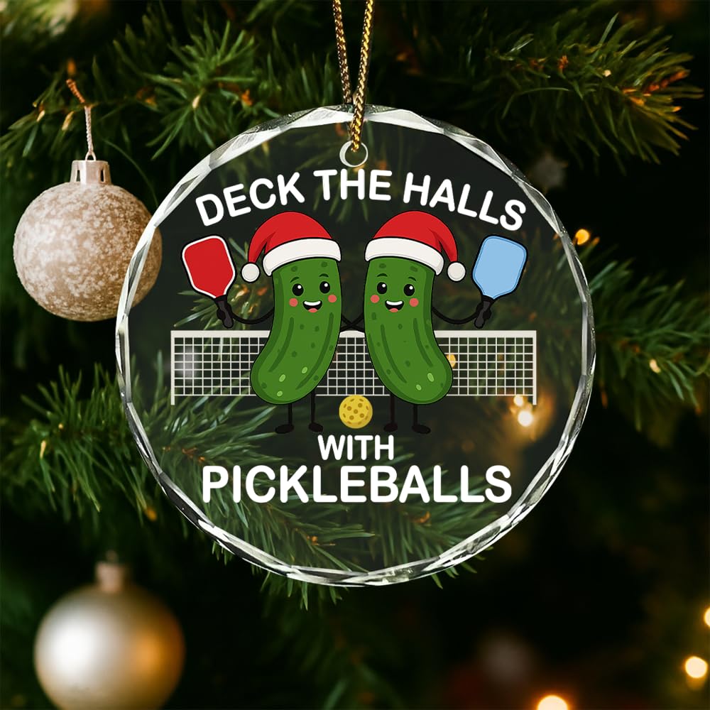 Pickleball Glass Ornament – Handcrafted Hanging Decoration, Elegant Sports Keepsake with Unique Pickleball Design