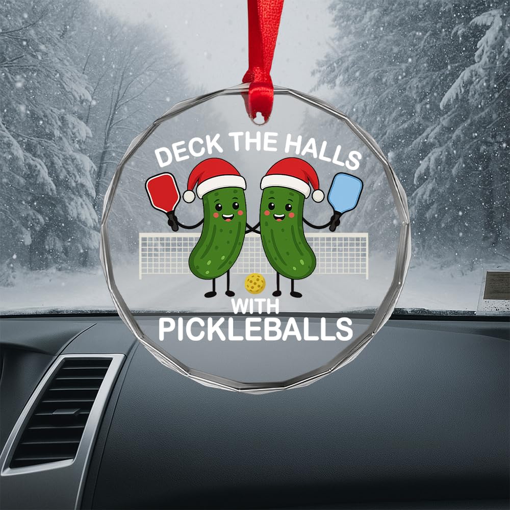 Pickleball Glass Ornament – Handcrafted Hanging Decoration, Elegant Sports Keepsake with Unique Pickleball Design