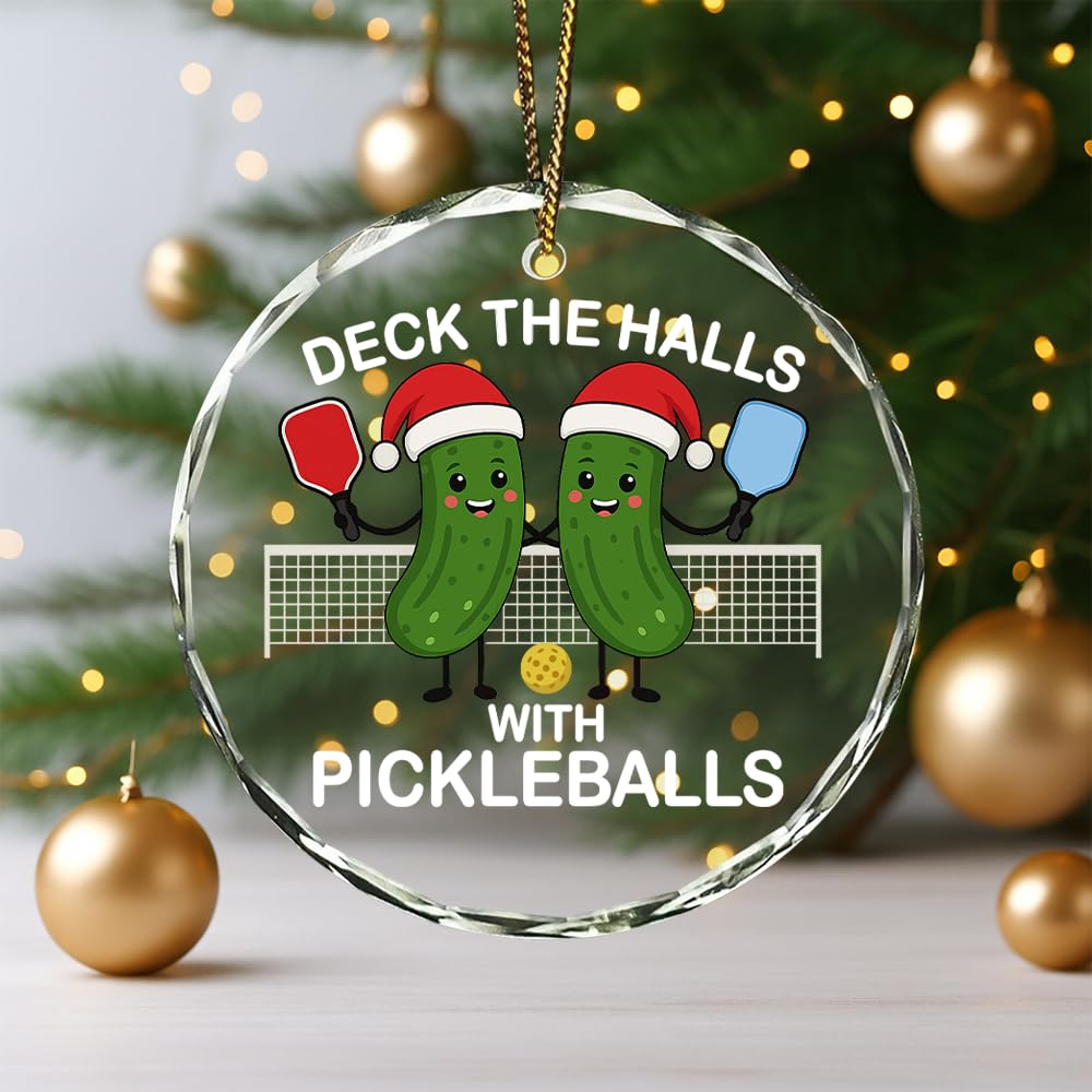Pickleball Glass Ornament – Handcrafted Hanging Decoration, Elegant Sports Keepsake with Unique Pickleball Design