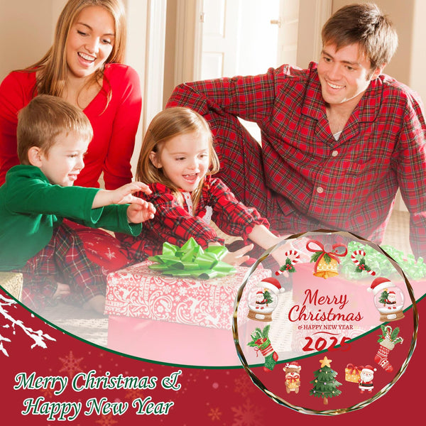 Merry Christmas Christmas Ornaments, 2025 Glass Christmas Ornament, 3 Inch Crystal Round Tree Decoration with Gift Box