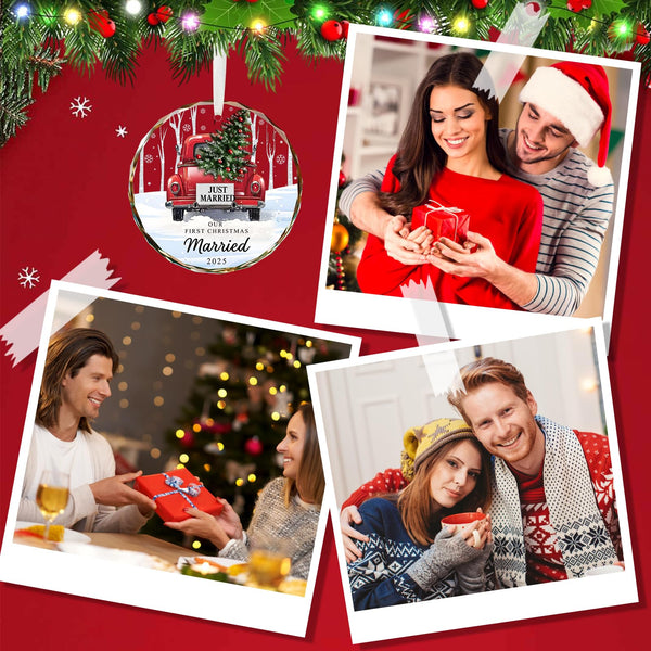 First Christmas Married Ornament 2025, Crystal Glass Just Married Ornament, Wedding Gifts for Couples