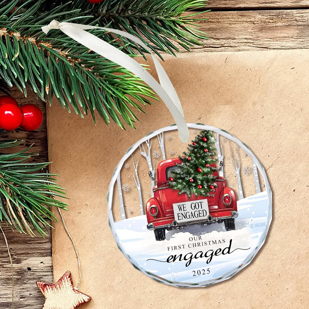 Engagement Gifts for Couples 2025, Our First Christmas Engaged Ornament Crystal Glass Keepsake