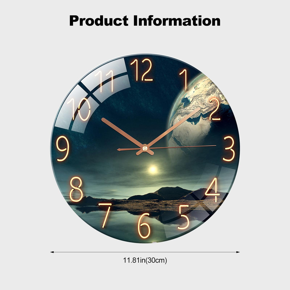 Glass Wall Clock Silent Scanning Mechanical Round Glass Wall Clock