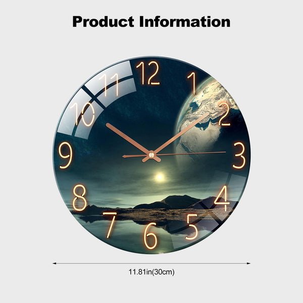 Glass Wall Clock Silent Scanning Mechanical Round Glass Wall Clock