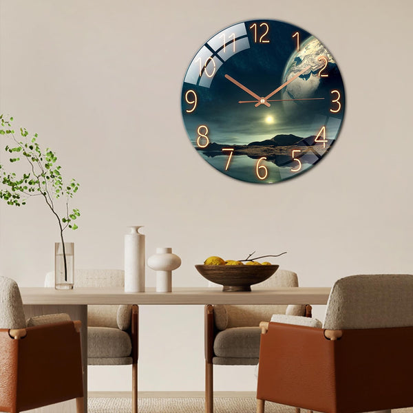 Glass Wall Clock Silent Scanning Mechanical Round Glass Wall Clock