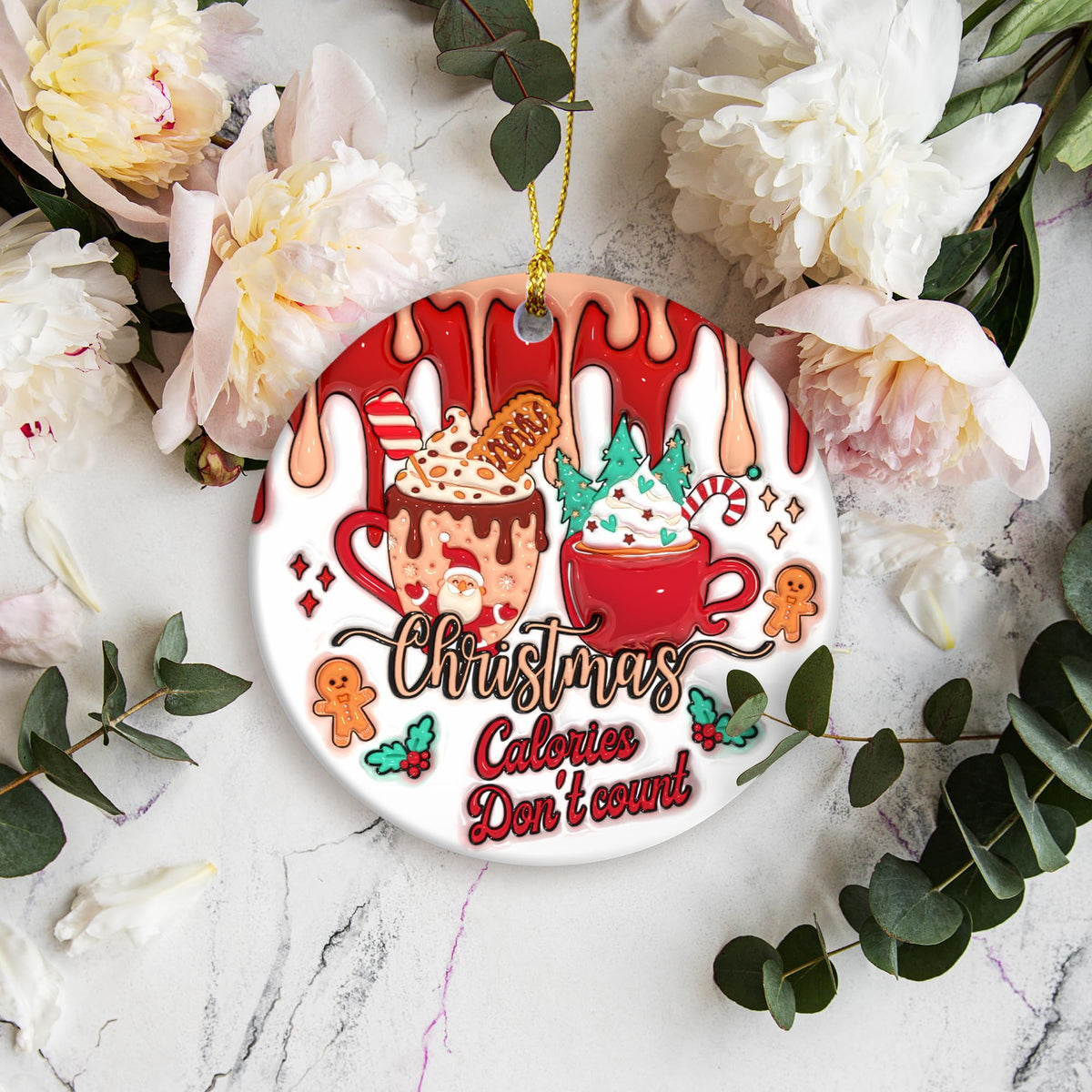 Exercise & Fitness Ornaments 2024 | Christmas Calories Don't Count Ceramic Ornament