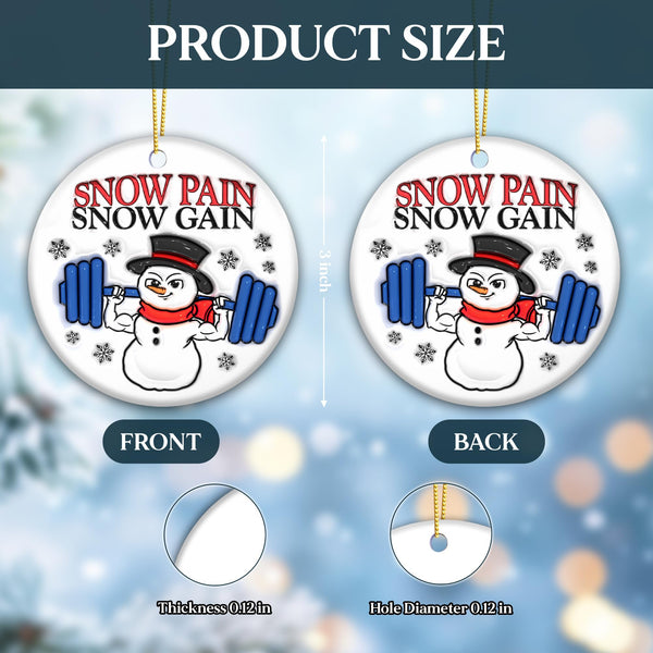 Snowman Exercise and Fitness Ornaments 2025 | Snow Pain Snow Gain, Snowman 3D Weight Lifting Christmas Ornament