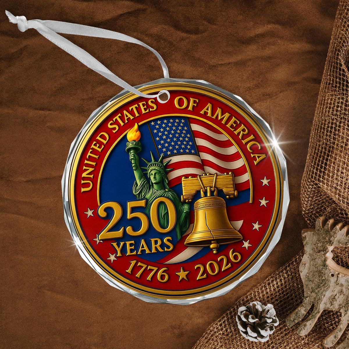 250th Anniversary USA Ornament for Patriotic Christmas Decorations - Glass Ornaments