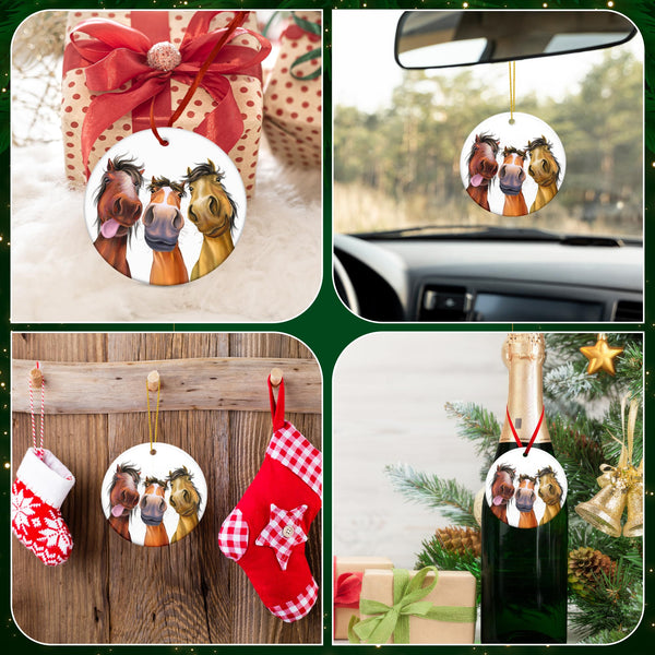 Christmas Horse Ornaments for Women Men - Ceramic Christmas Ornaments 2025 for Tree Decorations - Farm House Decor Gifts
