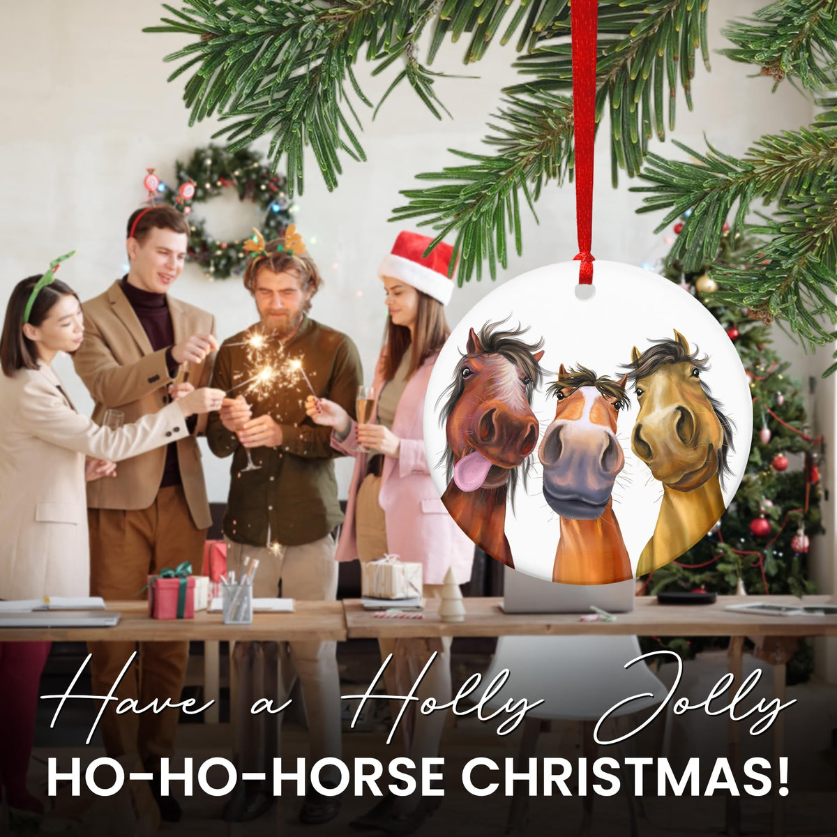Christmas Horse Ornaments for Women Men - Ceramic Christmas Ornaments 2025 for Tree Decorations - Farm House Decor Gifts