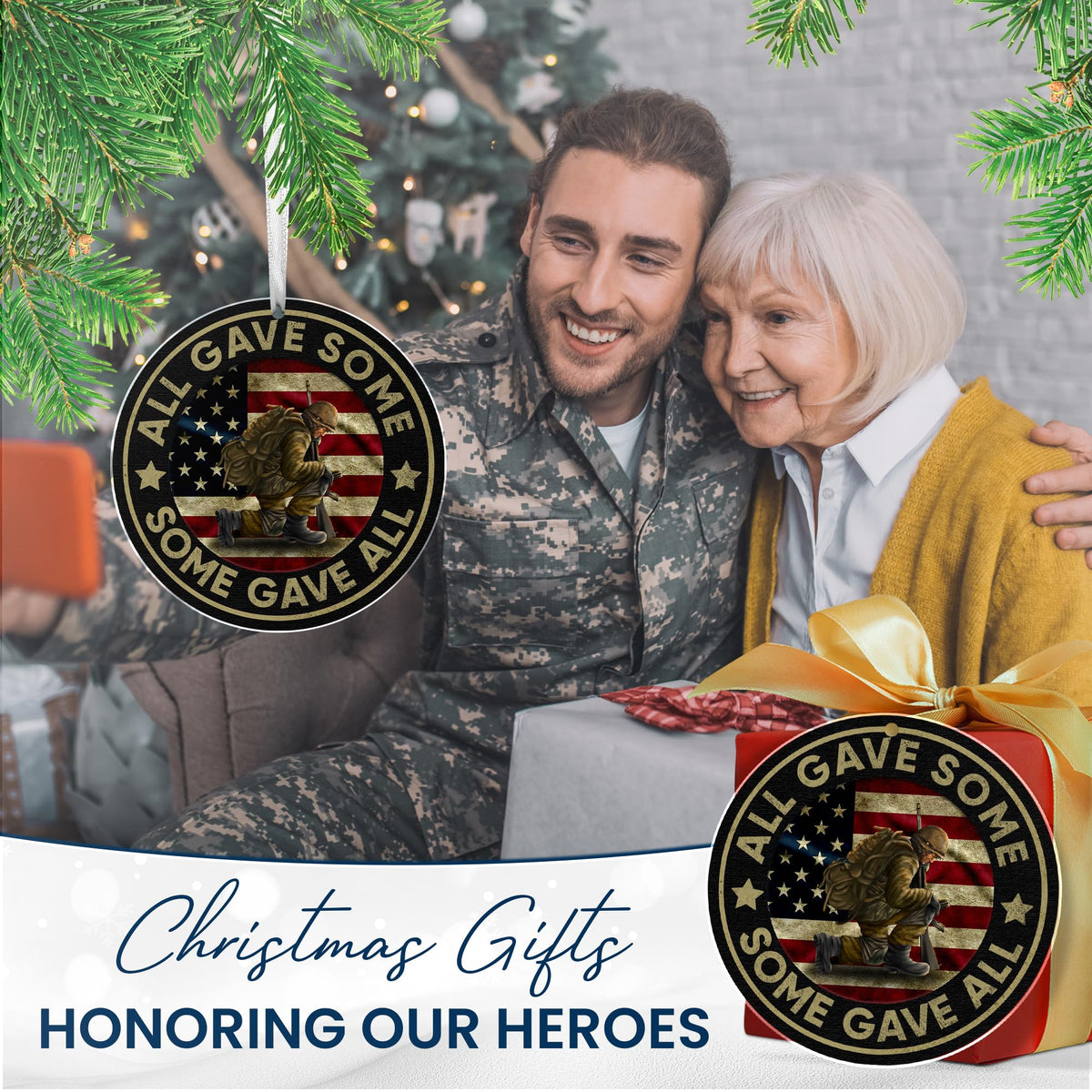 Christmas Veteran Gifts for Men Women - Ceramics Christmas Ornaments 2025 for Tree