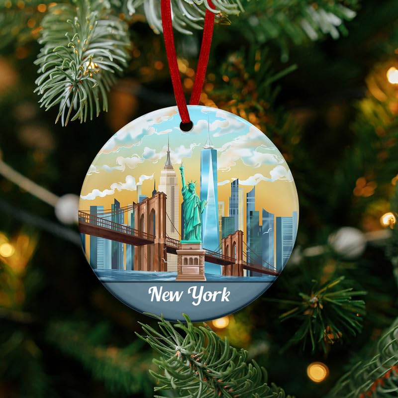 New York Christmas Ornament 2025 - Ceramic Ornaments for Tree Decorations - Christmas Decortions Indoor,