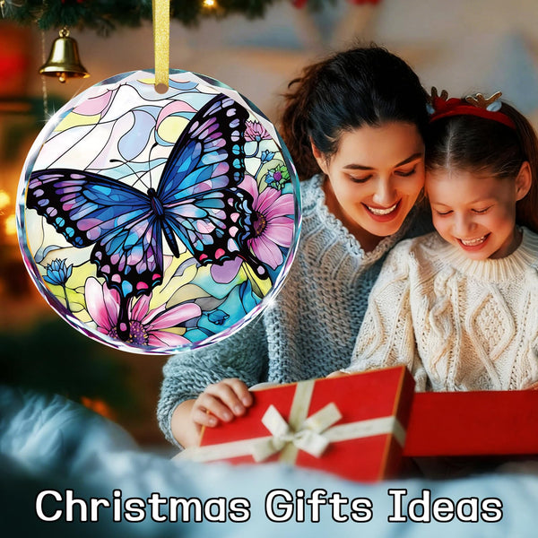 Butterfly Christmas Ornaments for Women Stained Glass Hanging Ornament for Xmas Tree