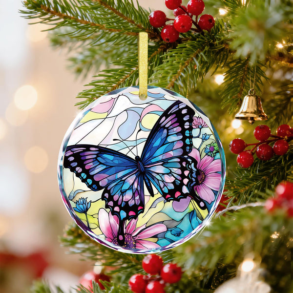 Butterfly Christmas Ornaments for Women Stained Glass Hanging Ornament for Xmas Tree