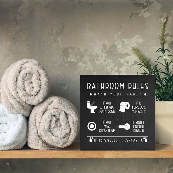Funny Restroom Black Wooden Box Sign, Farmhouse Rustic home Decor, House Decor For Bathroom Toilet