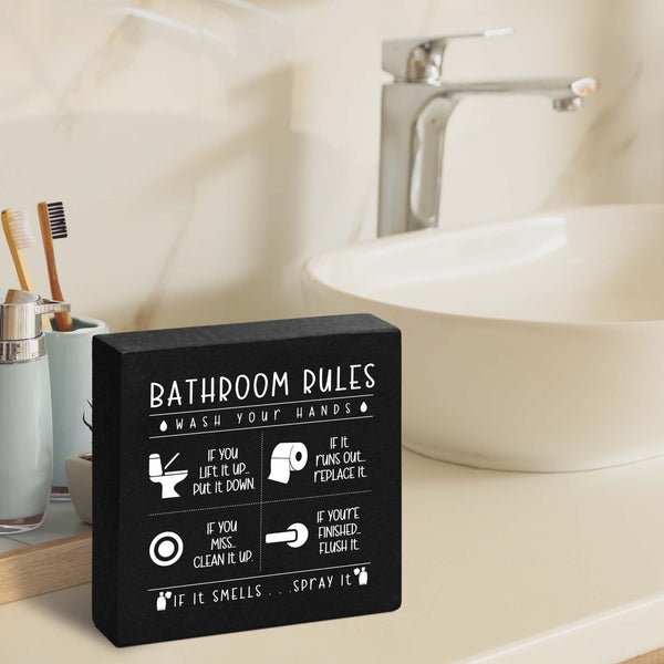Funny Restroom Black Wooden Box Sign, Farmhouse Rustic home Decor, House Decor For Bathroom Toilet