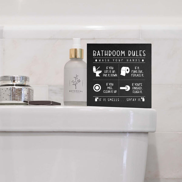 Funny Restroom Black Wooden Box Sign, Farmhouse Rustic home Decor, House Decor For Bathroom Toilet Washing Basin Shelf Table