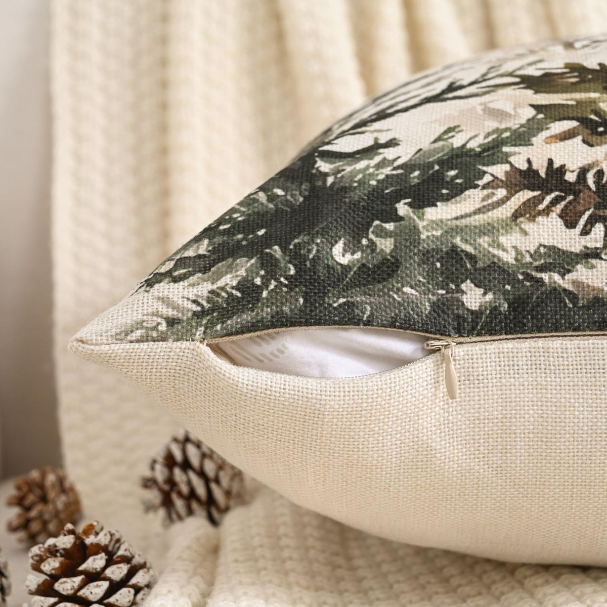 Decorative Christmas Tree Pillow Covers 18x18 Inch Set of 2,Christmas Cotton Linen Cushion Cases, Red Winter Christmas Throw Pillows