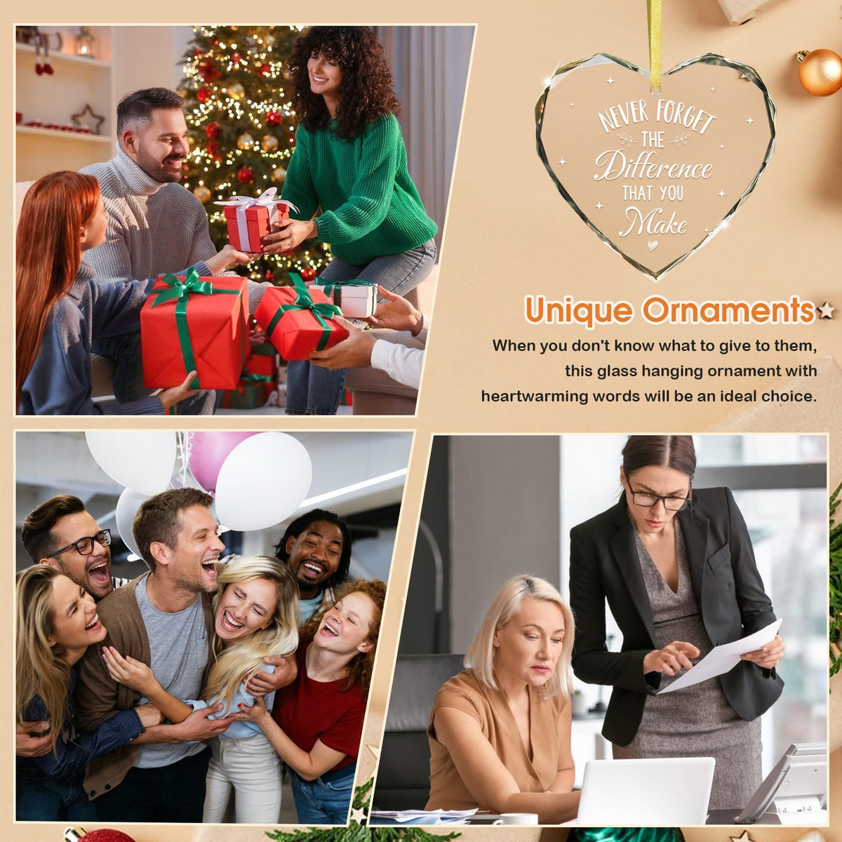 Thank You Gifts for Women Men - Thanksgiving Tree Ornaments Glass Christmas Ornament