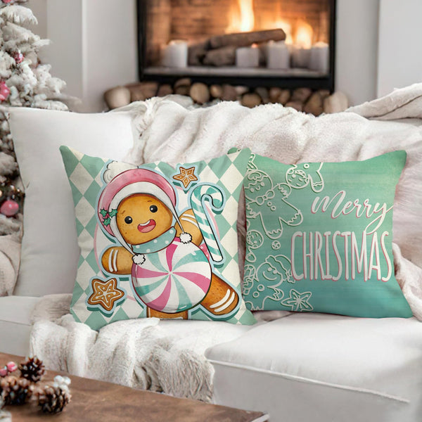Merry Christmas Gingerbread Man Decorative Throw Pillow Covers 18 x 18 Set of 4