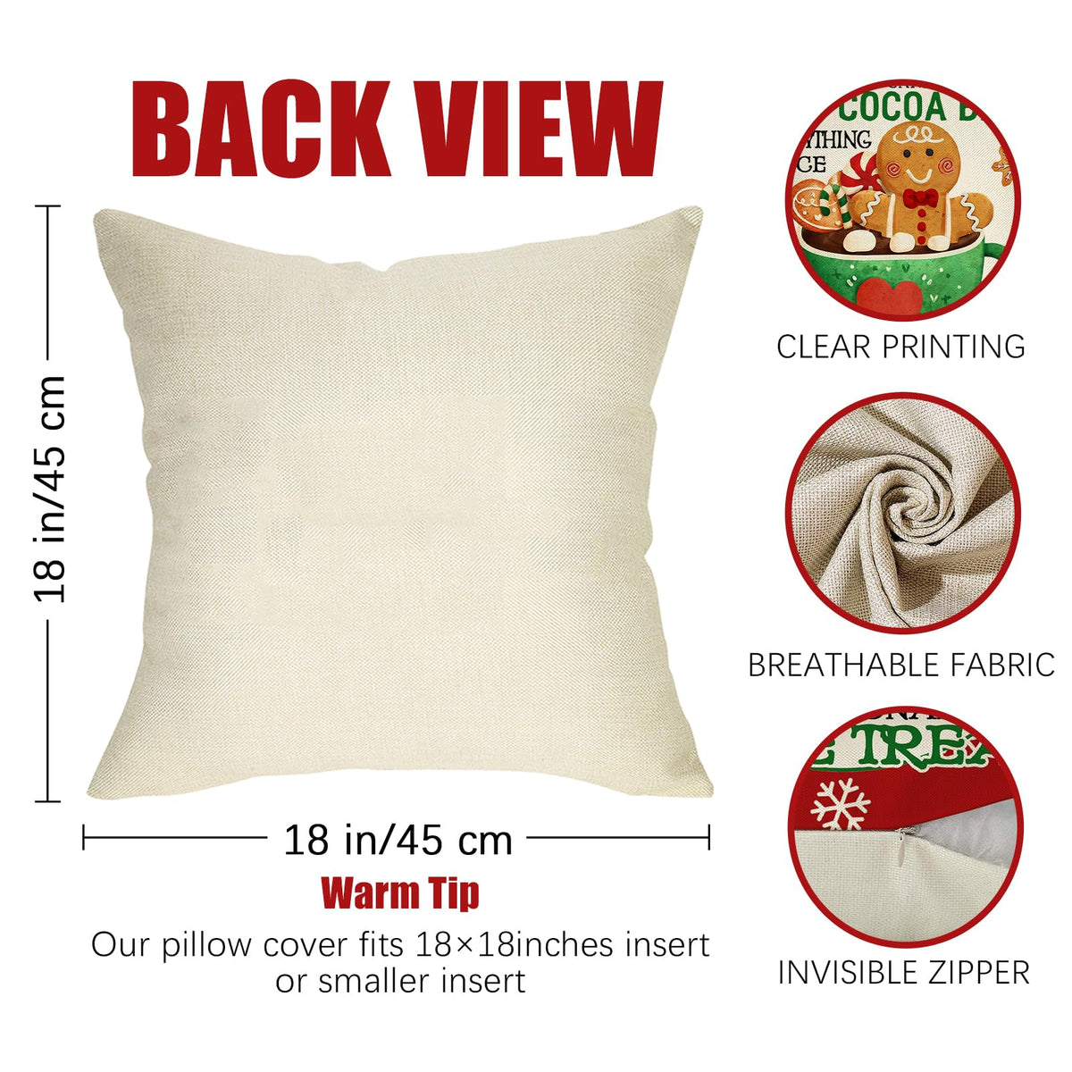 Christmas Gingerbread Man House Decorative Throw Pillow Cover 18x18 Set of 4, Xmas Bakery Hot Cocoa