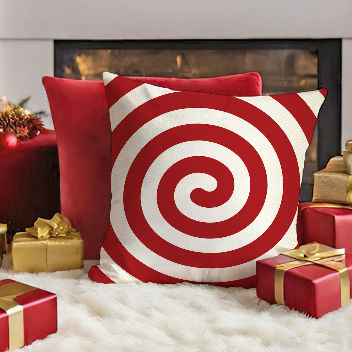 Christmas Peppermint Candy Red Decorative Throw Pillow Covers 18 x 18 Set of 4, Xmas Holly Jolly Ho Ho Ho