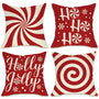 Christmas Peppermint Candy Red Decorative Throw Pillow Covers 18 x 18 Set of 4, Xmas Holly Jolly Ho Ho Ho