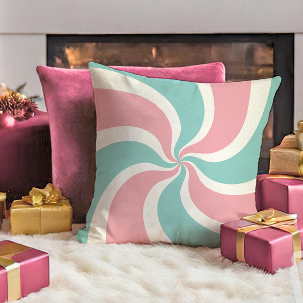 Merry Christmas Peppermint Candy Decorative Throw Pillow Cover 18 x 18 Set of 4, Pink Xmas Tree Porch Patio Outdoor Pillowcase
