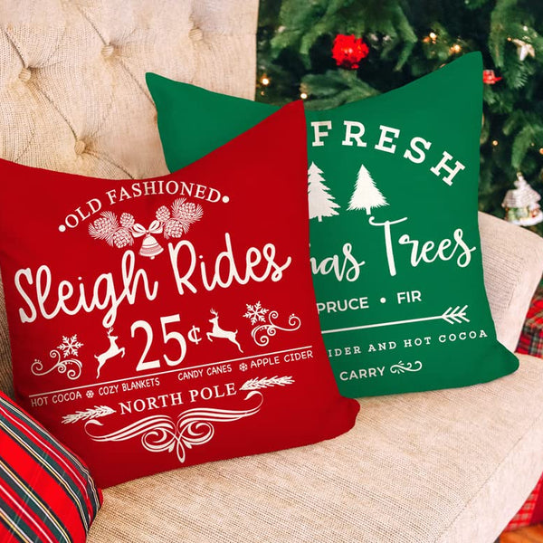 Set of 4 Farmhouse Christmas Pillow Covers 18x18 Set of 4 Winter Holiday Decorations, Red Green